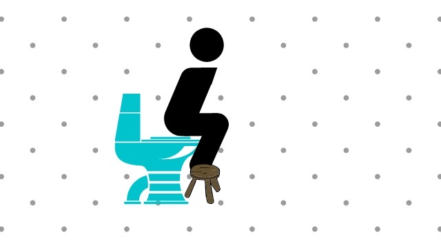 Petit bonheur en train de faire ses besoins sur des toilettes occidentale avec un tabouret et le buste penché